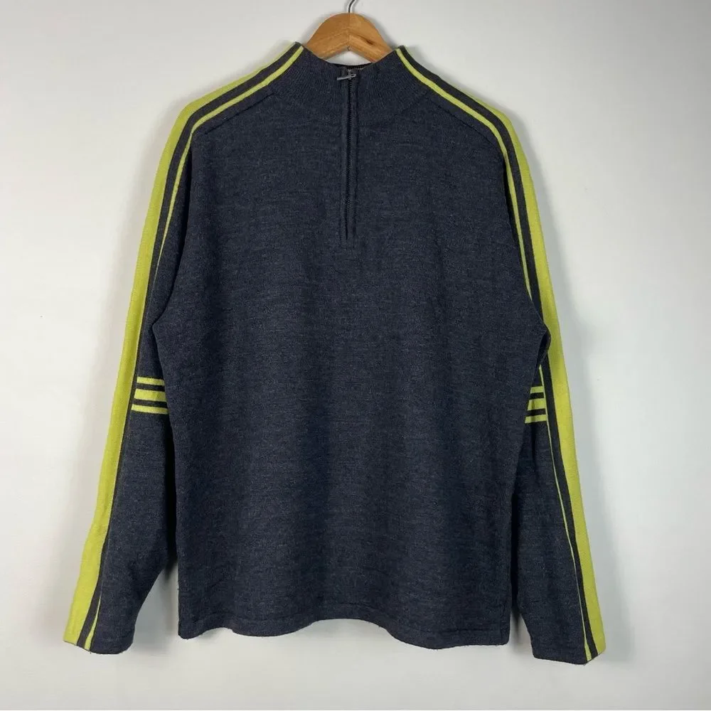 Neve Grey 100% Wool Long Sleeves Mock Neck Quater Zip Sweater‎ Size XL